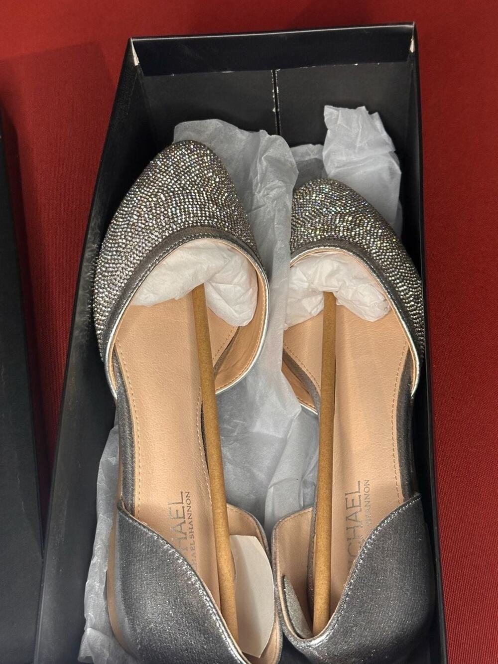 No.53 Michael by Michael Shannon Silver Crystal Embellished D'Orsay Flats